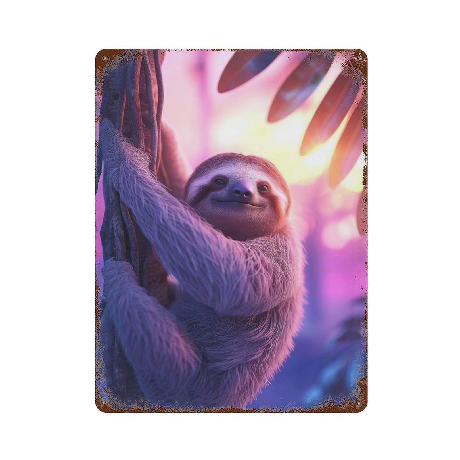Sloth Aesthetic Sunset 15.7"x11.8" Rustic Tin Plaque, Novelty Wall Decor for Living Room, Hallway And Home Decor