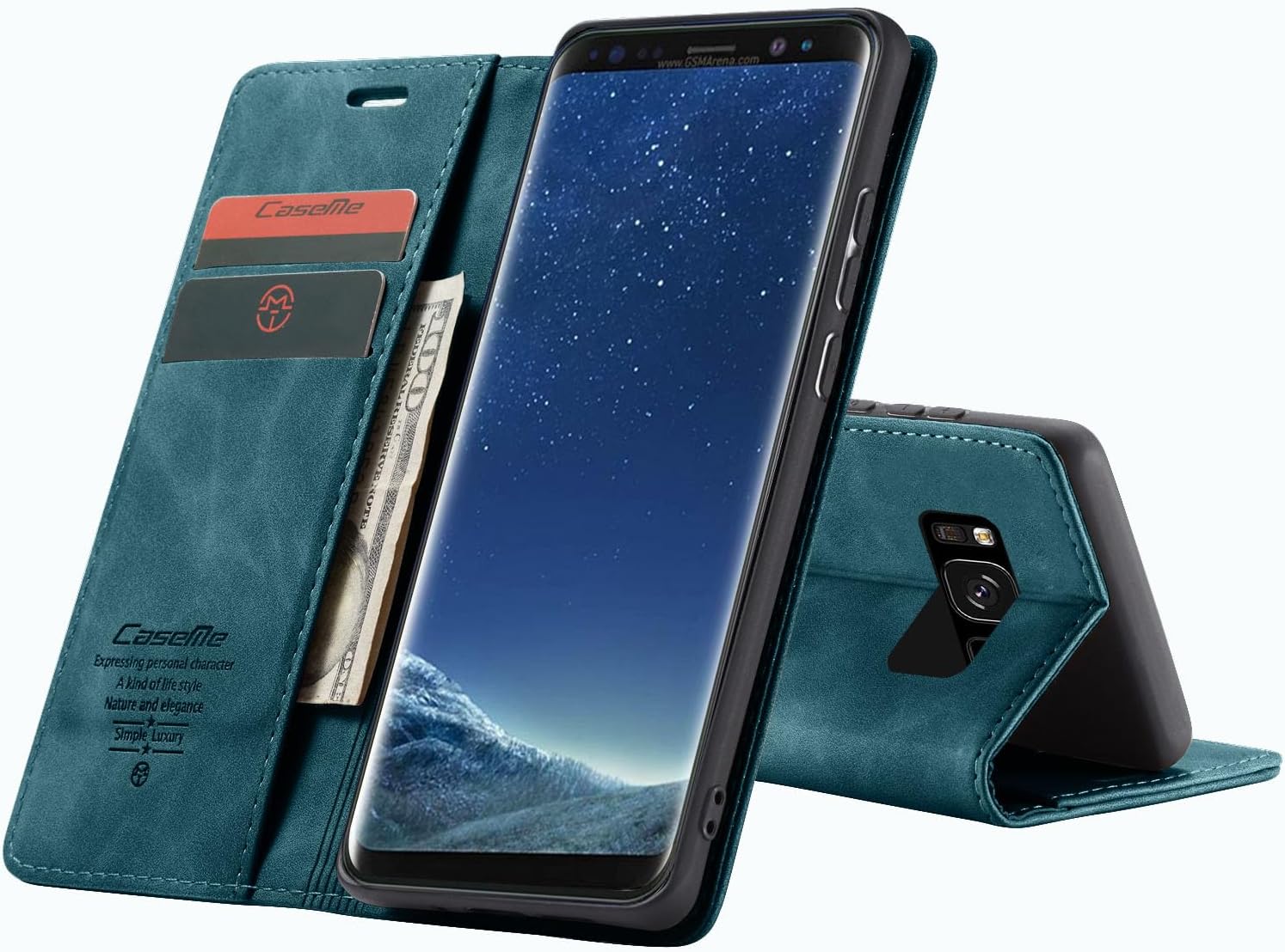 CaseMe Case for Samsung Galaxy S8 Plus Vintage Thin Mobile Phone Case with Card Slot Money Slot Stand PU Leather Case Flip Protective Case for Samsung Galaxy S8 Plus - Teal Green