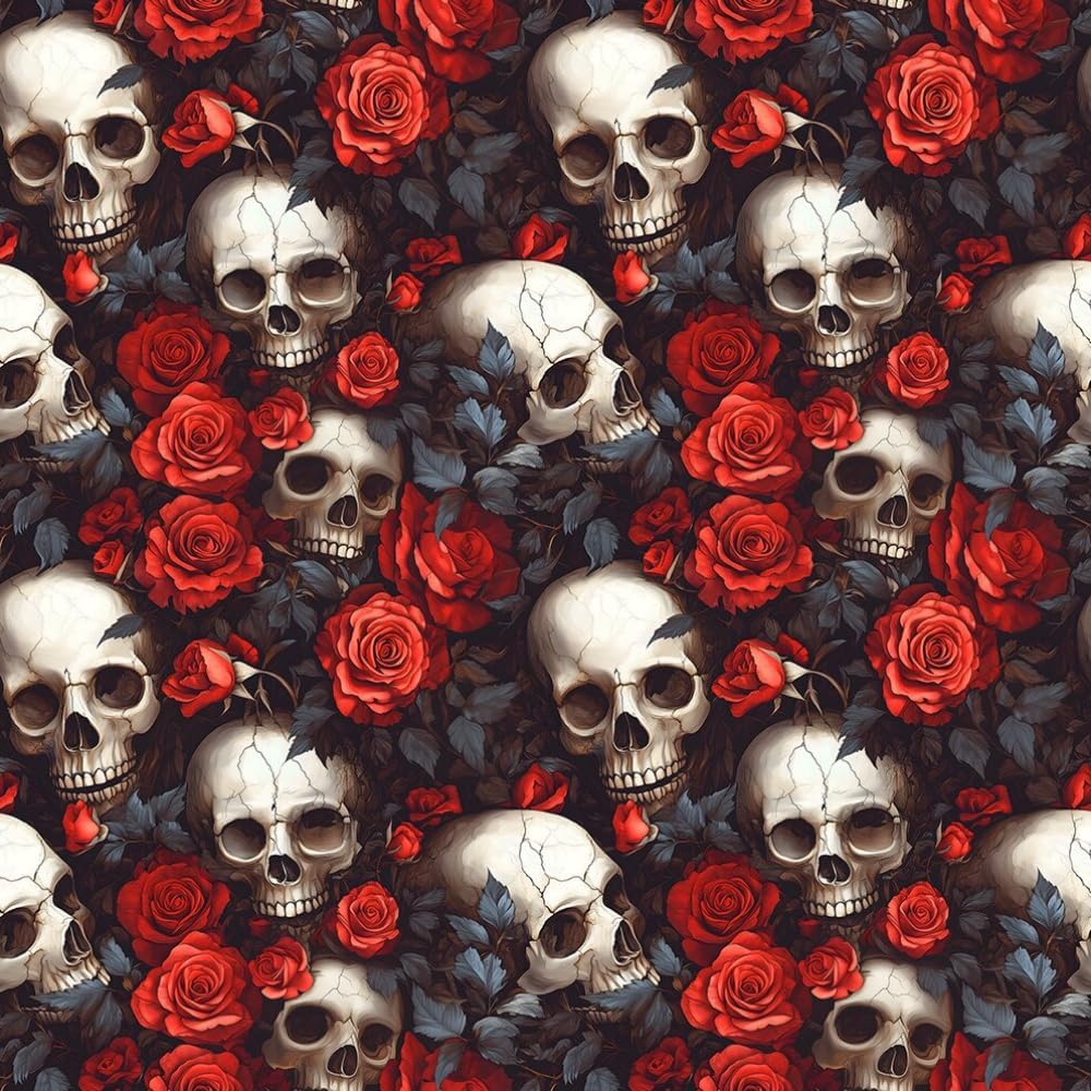 GeRRiT Red Rose Wallpaper Peel and Stick 17.7"x118.1" Floral Skull Wallpapers Boho Sugar Dark Black Skull for Drawer Cabinet Halloween Home Wall