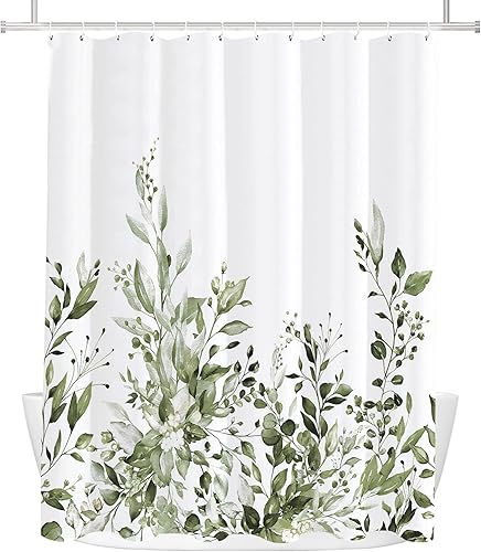 Miniatura 4 de Tititex Juego de cortinas de ducha de eucalipto verde oliva, plantas de hojas de acuarela con decoración floral de baño, 71 x 71 pulgadas con ganchos