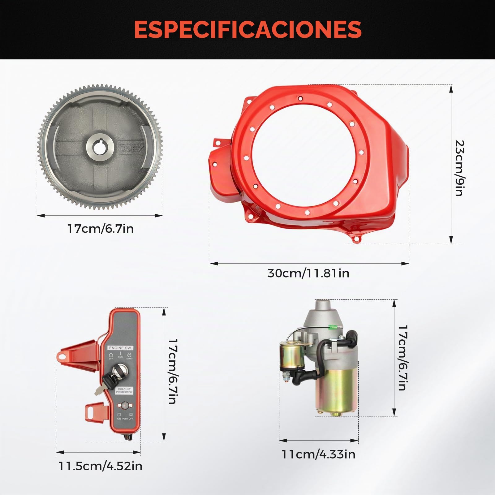 Kit volante de inercia con corona dentada, kit de arranque motor con solenoide para Gx160 Gx200 y otros motores 2~3KW 5.5HP 6.5HP 4 tiempos