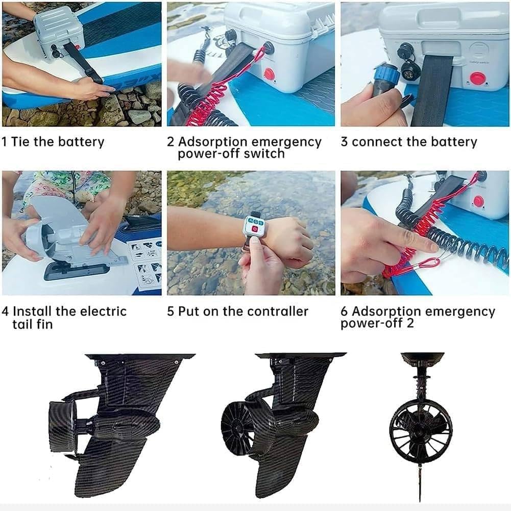 Motorized Fin Surfboard, 24V Thruster Electric Surfboard Fins Propeller Adjustable Speed, 288wh Equipped with Remote Control, Jet Powered Surfboard