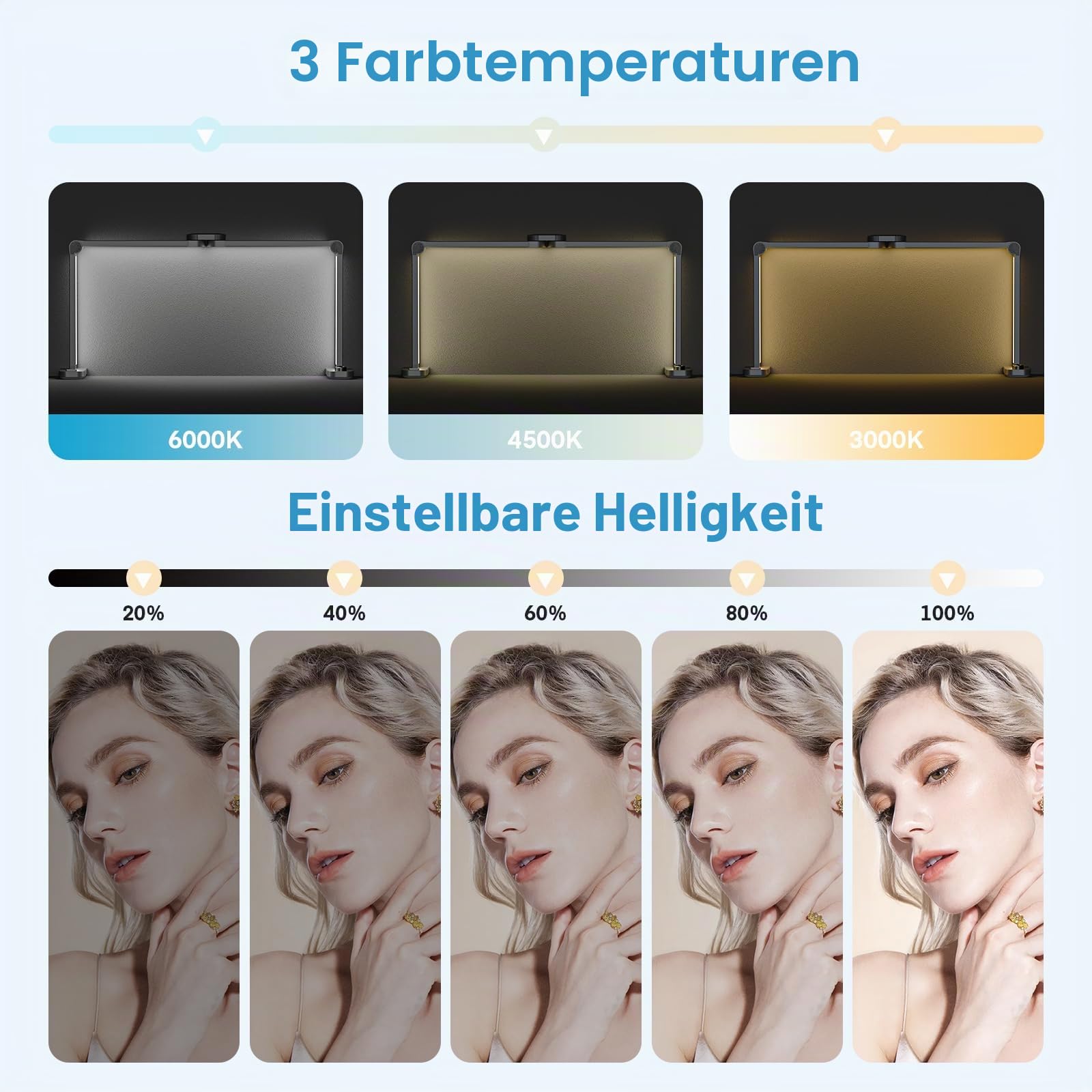 85cm Halbmondlampe Faltbar Nail Desk Lamp 40W LED Nageltischlampe Dimmbar 3000K-6000K Quadratisch Kosmetik Lampe mit Telefonhalter für Nail Tech, Wimpernverlängerung, Tattoo, Augenbrauen