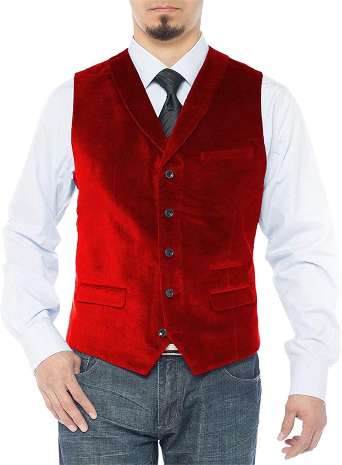Men's Velvet Dress Suit Vest Shawl Lapel Casual Waistcoat Slim Fit for Wedding Business Party