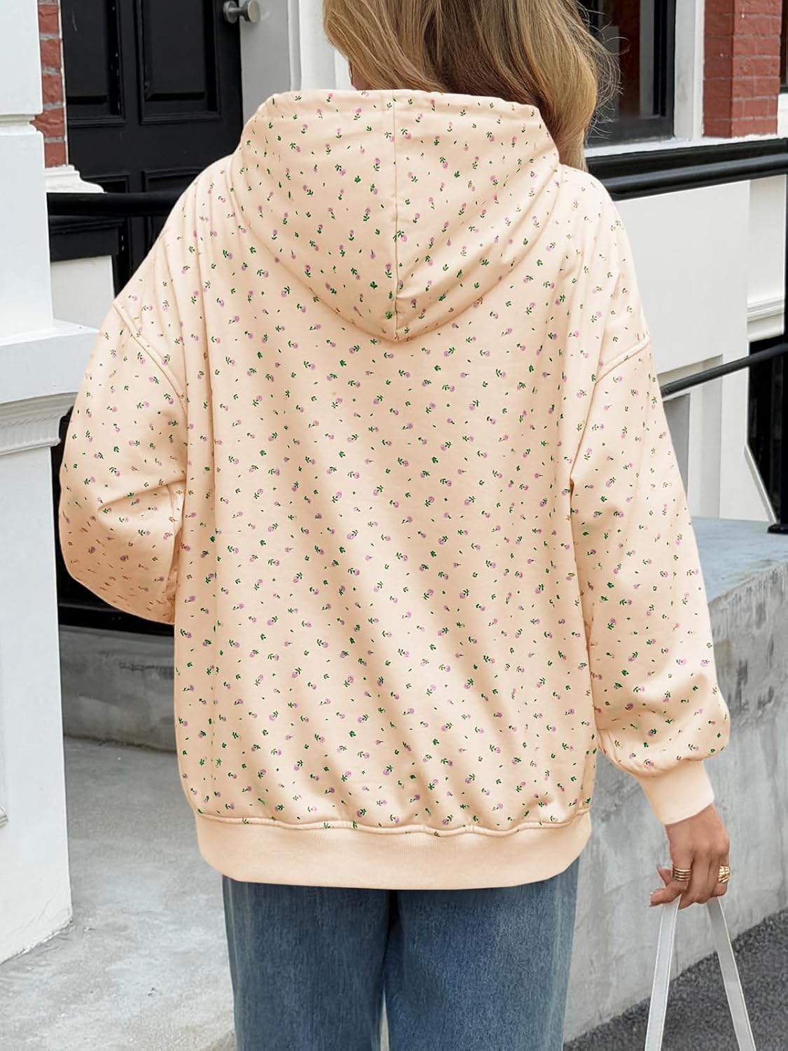 Fisoew Womens Hoodies Oversized Floral Sweatshirts Casual Long Sleeve Pullover Loose Fit Drawstring Hooded Tops - Image 5