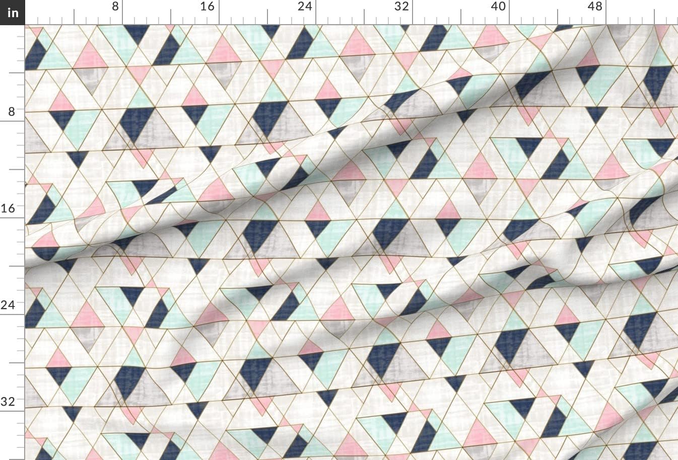 Spoonflower Fabric - Navy Mint Pink Triangles Geo Geometric Mid Century Printed on Upholstery Velvet Fabric Fat Quarter - Upholstery Home Decor Bottomweight Apparel