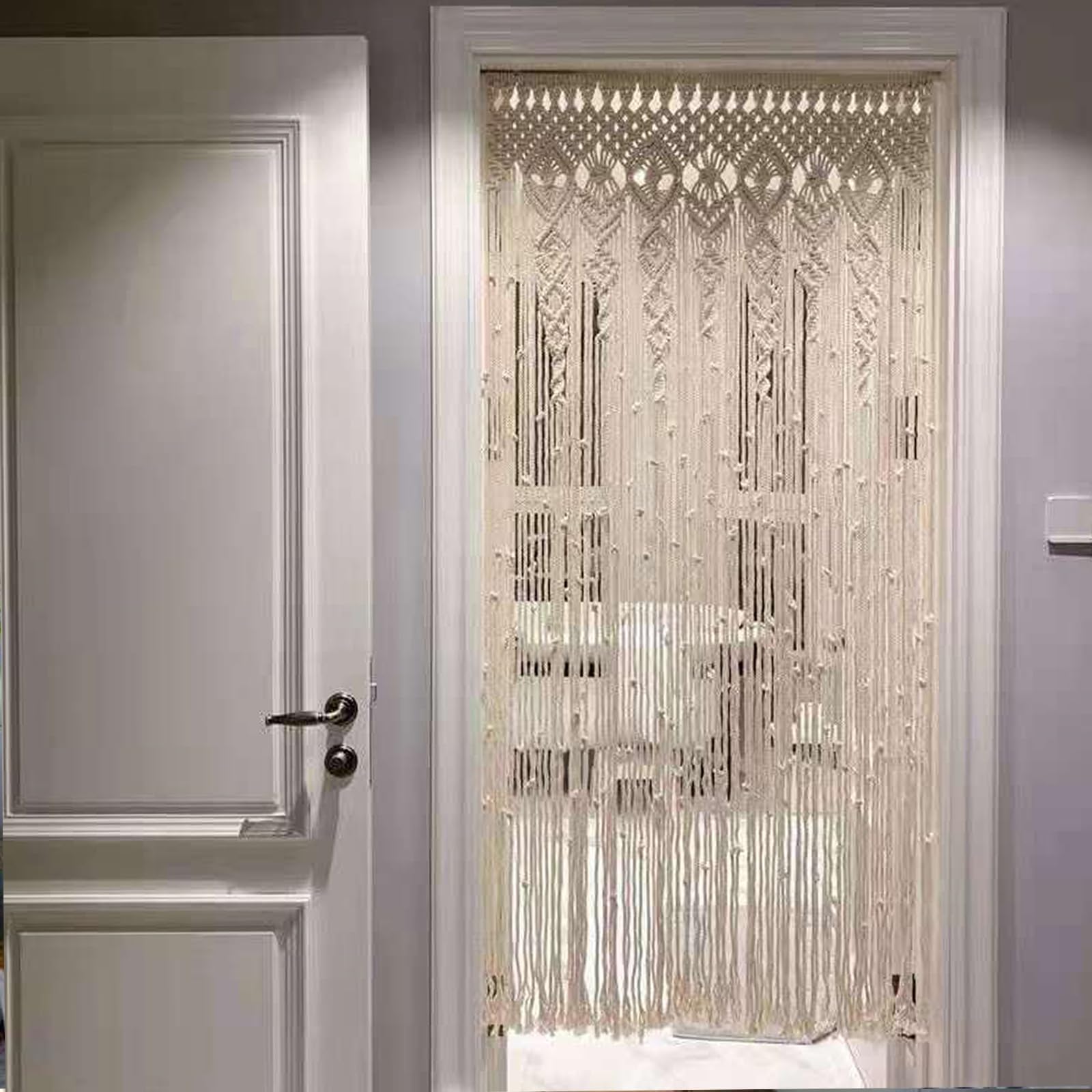 Cortinas de macramé bohemio, cortinas de ventana de tapicería tejida, cortina de boda, tapiz colgante de pared, decoración de pared tejida para sala de estar, dormitorio, fiesta de boda (A)