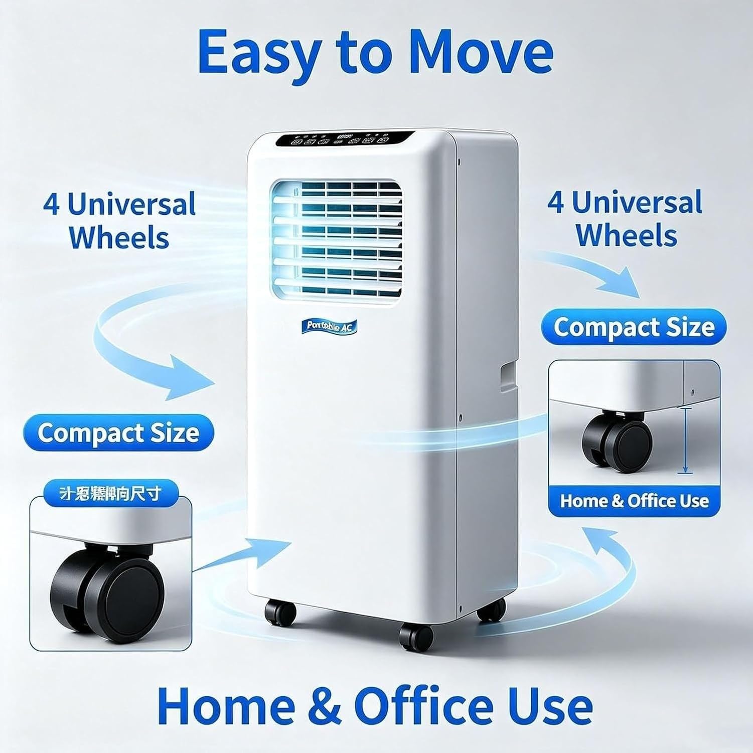 Aire Acondicionado Portátil 14000 BTU, 2 en 1 Frío y Calor para Todo el Año, Unidad Móvil con Ruedas, Mando a Distancia, Enchufe Ranurado, Acabado Blanco, 5000 Btu, 5000 BTU