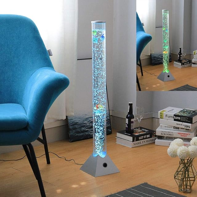 Guilty Gadgets 120cm Colour Changing LED Water Bubble Fish Novelty Lamp Tube Floor Light Adjustable | Home Office Decor