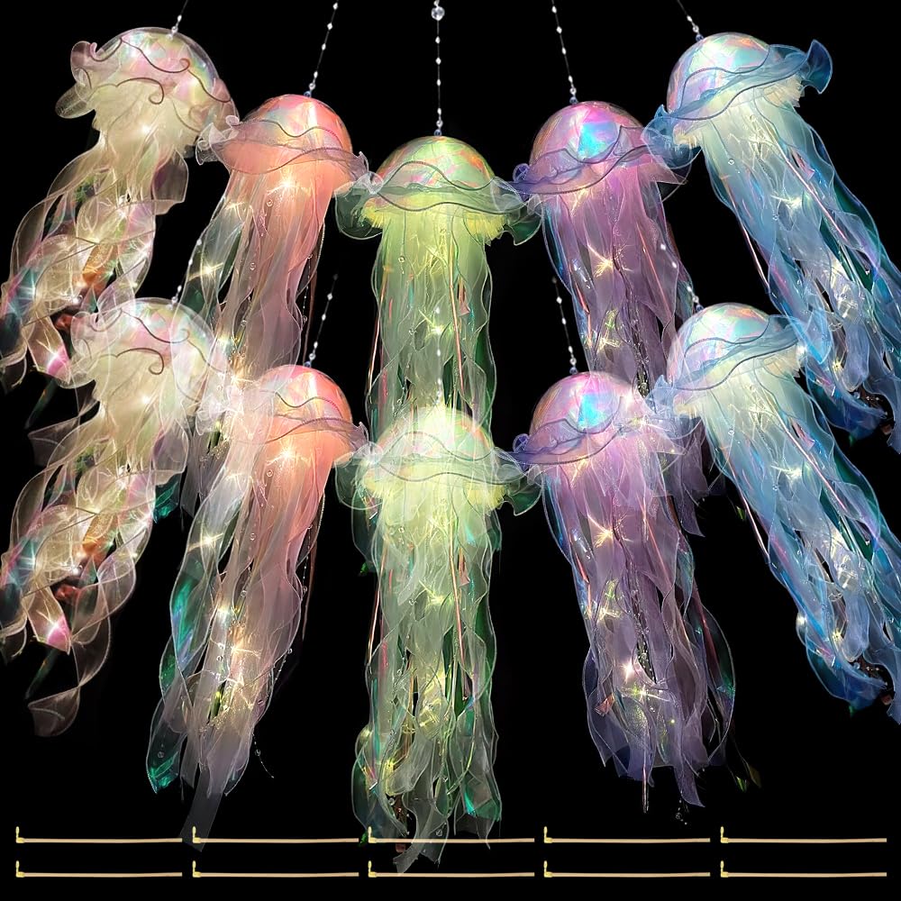 Jonuin 10 Pcs Jellyfish Light, Hanging Jellyfish Lamps, Jelly Fish Light Lamp, Jellyfishs Lanterns, Jelly Fish Decoration