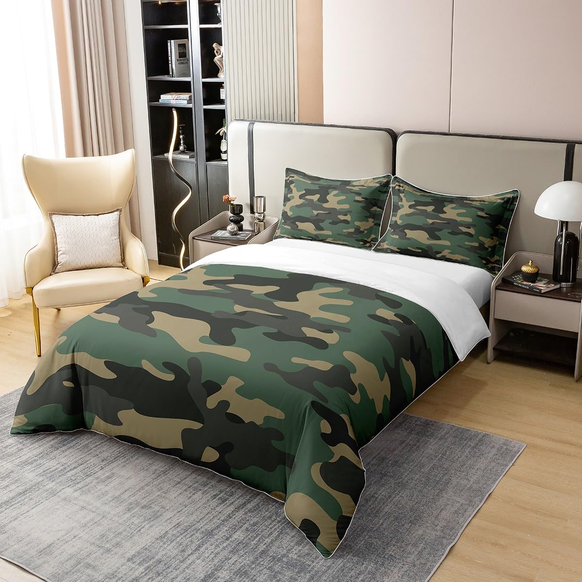 Loussiesd Camouflage 100% Cotton Duvet Cover Single Size Camo Print Bedding SetMilitary Style Green Black Yellow Comforter Cover Set - Image 2