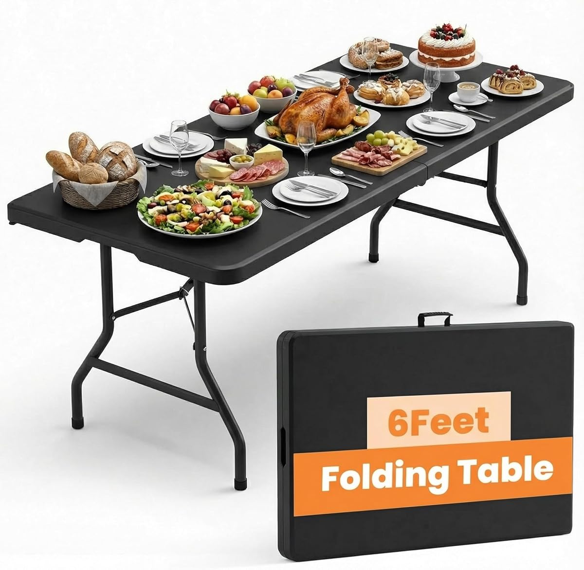 6 Feet Foldable Table Folding Picnic Tables Sturdy & Foldable Design with