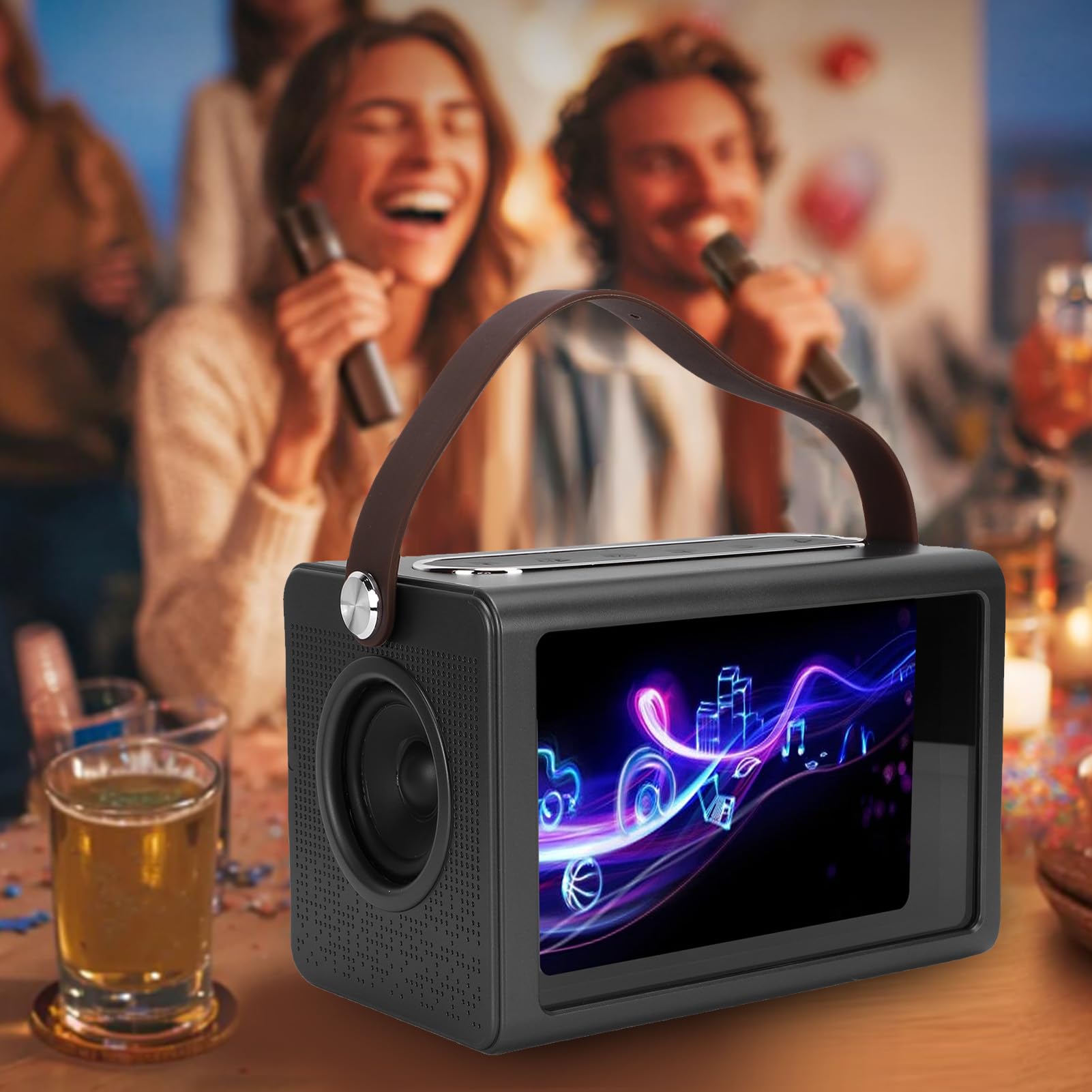Luocute Macchina per Karaoke Portatile, Macchina WiFi Bluetooth 5.4 Karaoke con 2 Microfoni Wireless, Visualizzazione dei Testi, Controllo delle App, Adatto per il Compleanno di