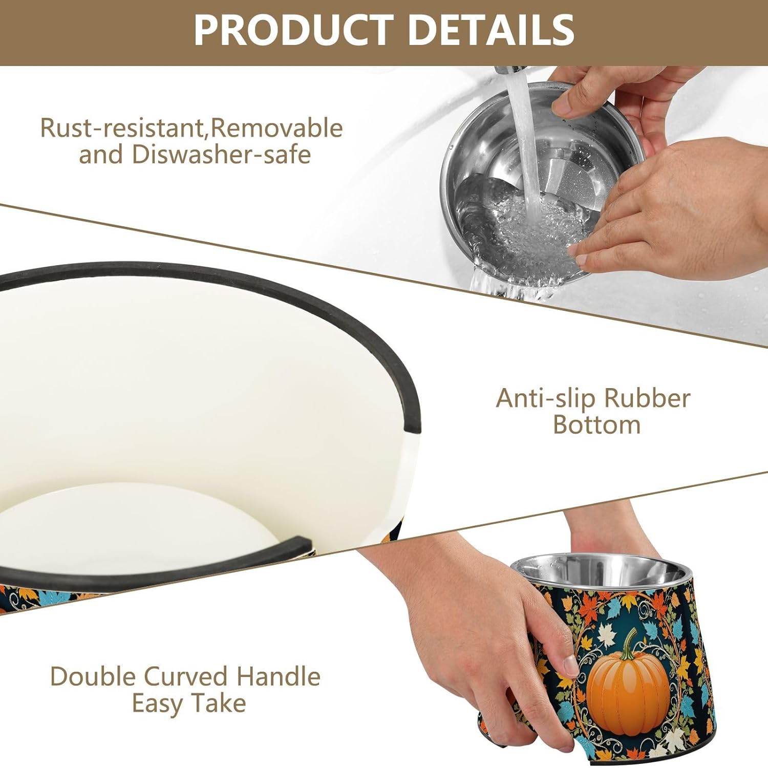 Autumn Fall Pumpkin Maple Leaves Thanksgiving Pet Bowl Elevated Dog Bowls with Stainless Steel, Raised Dog Bowl for Comfortable Feeding and Easy Cleaning, for Pets.23301061