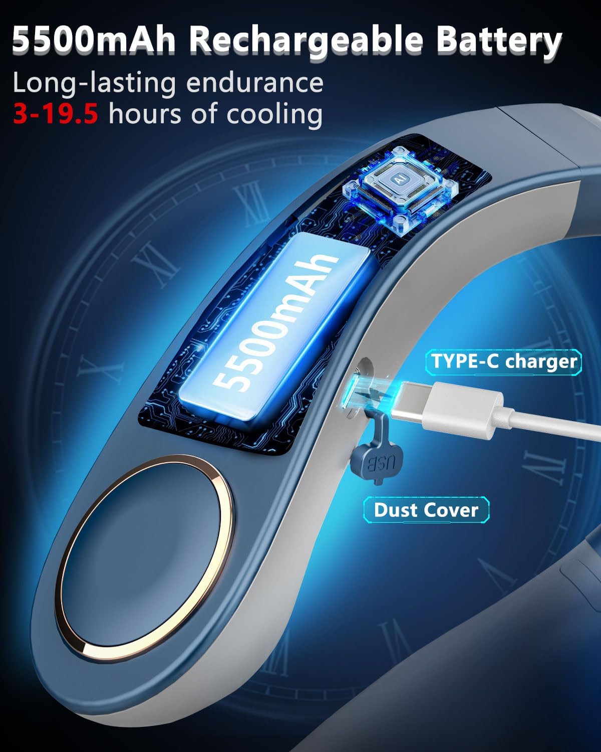 Neck Fan Rechargeable,Personal Fan Neck Air Conditioner with Cooling Plate,Small Recargable Headphone Necklace Fans that Blow Cold Air,Powerful Hands Free Cooler for Travel Camping Disney Sports