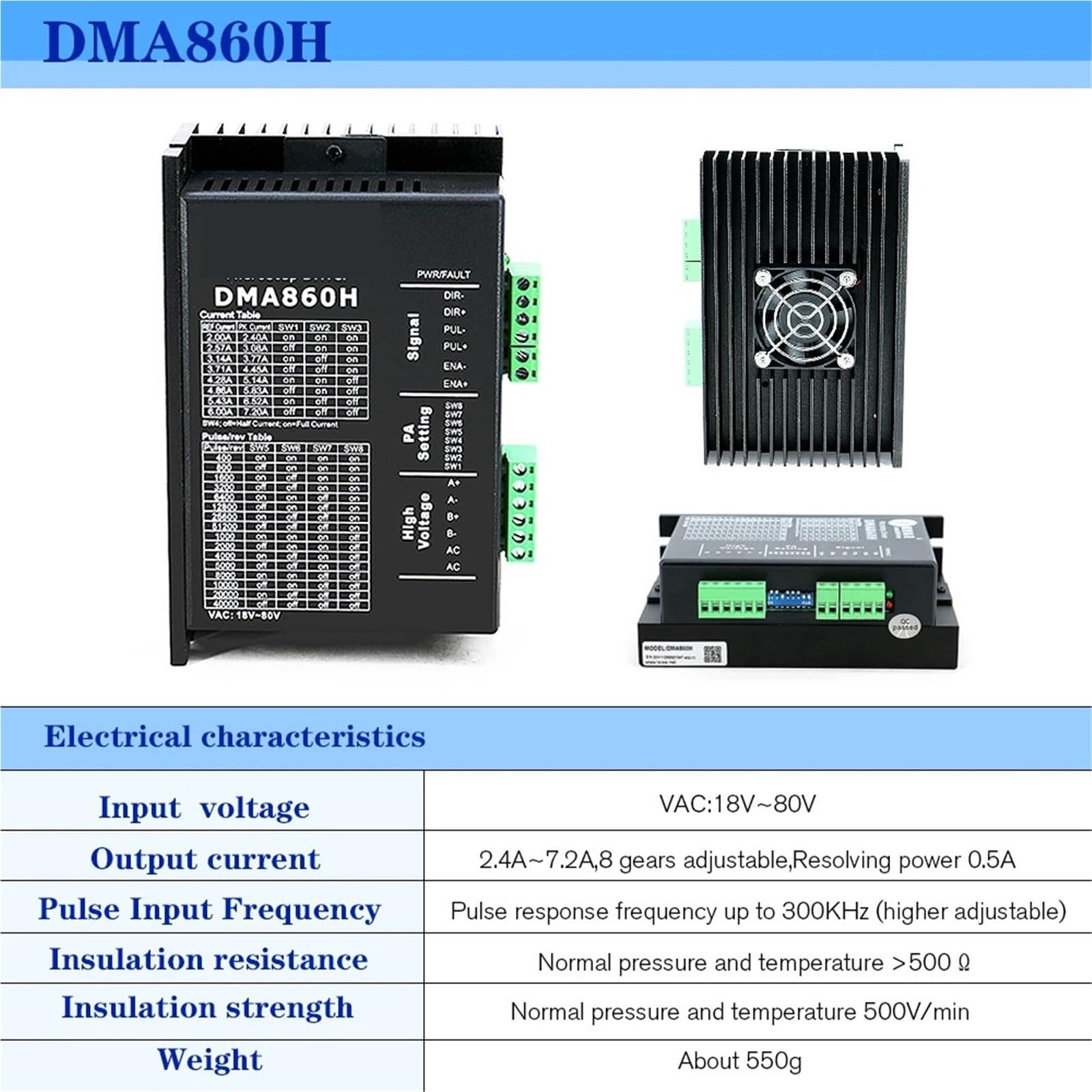 Controlador de servomotor HBS860H / HBS86H / HSS86 AC 20-80V DC 30-110V 8A Soporte de ventilador independiente motor de circuito cerrado Nema34(1pc DM860)
