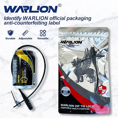 Miniatura 8 de WARLION Cerradura de amarre con cremallera, bloqueo de cable ajustable de 3 dígitos, para cerradura de portabicicletas, casco de motocicleta,