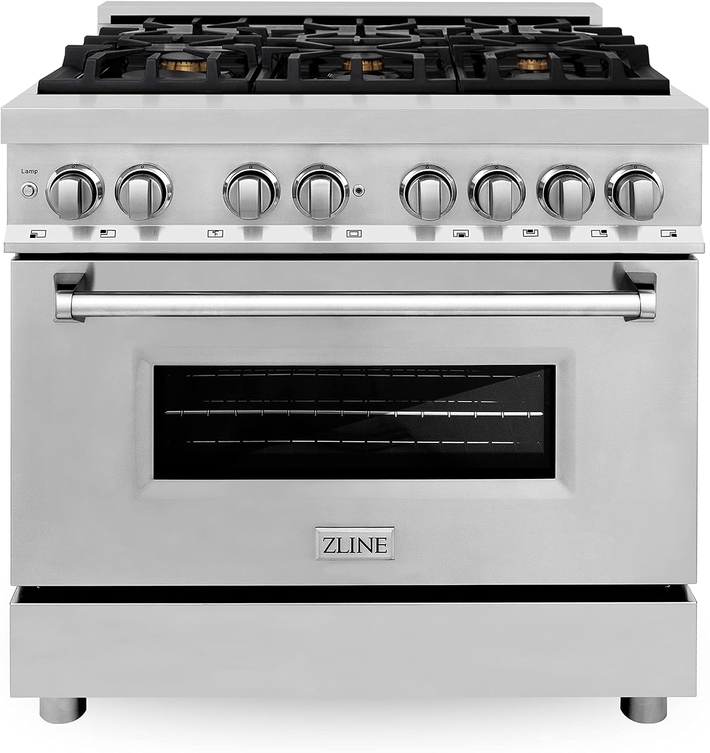 ZLINE 36 in. 4.6 cu. ft. Legacy Dual Fuel Range with Gas Cooktop and Electric Convection Oven in Stainless Steel with 6 Brass Burners (RA-BR-36)