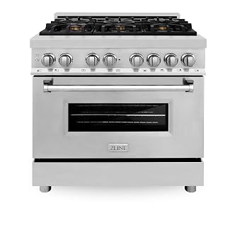 ZLINE 36 in. 4.6 cu. ft. Legacy Dual Fuel Range with Gas Cooktop and Electric Convection Oven in Stainless Steel with 6 Brass Burners RA-BR-36