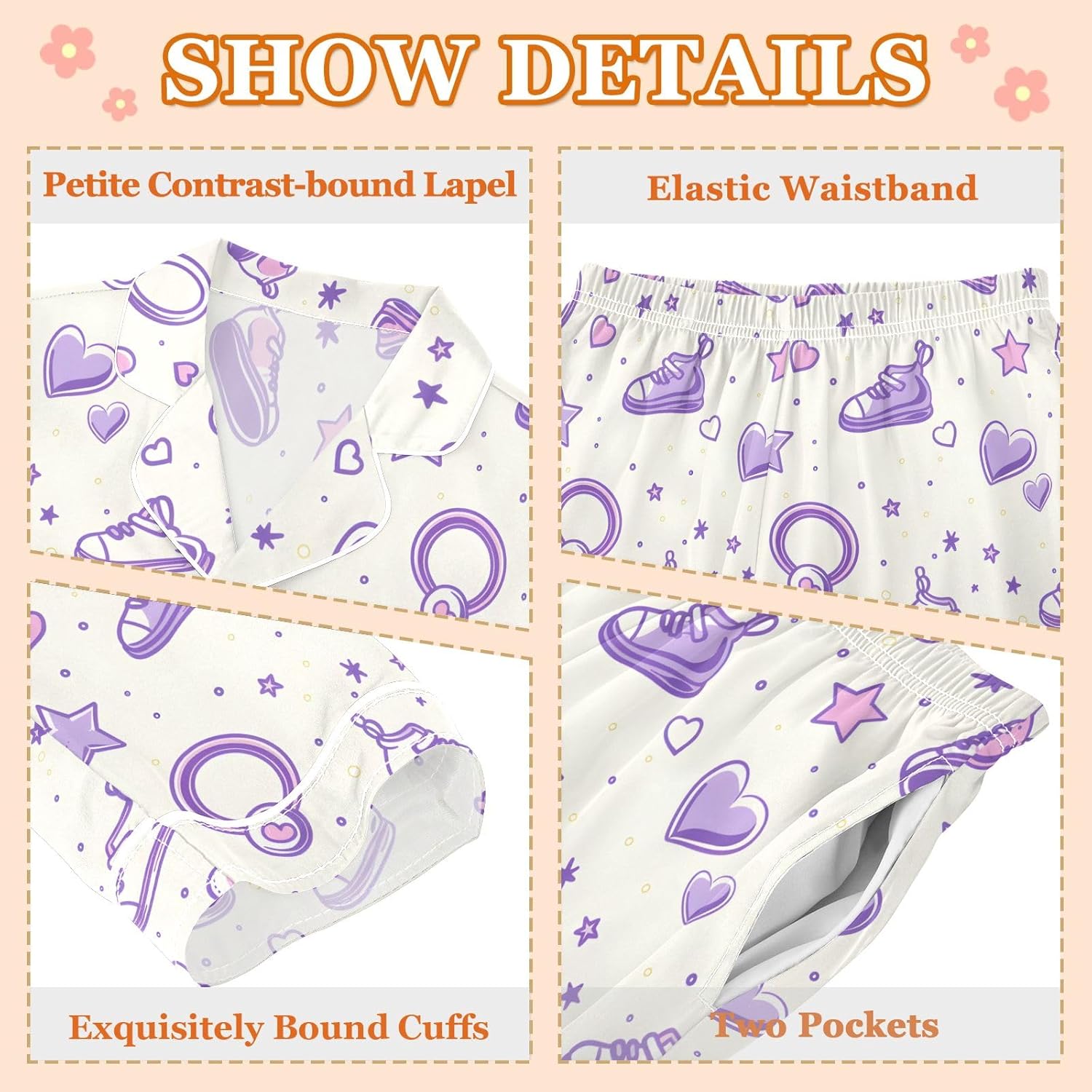 Kids Casual Satin Wear Set Five-pointed Star Shoes Heart Pattern Unisex Relaxed Fit Clothing