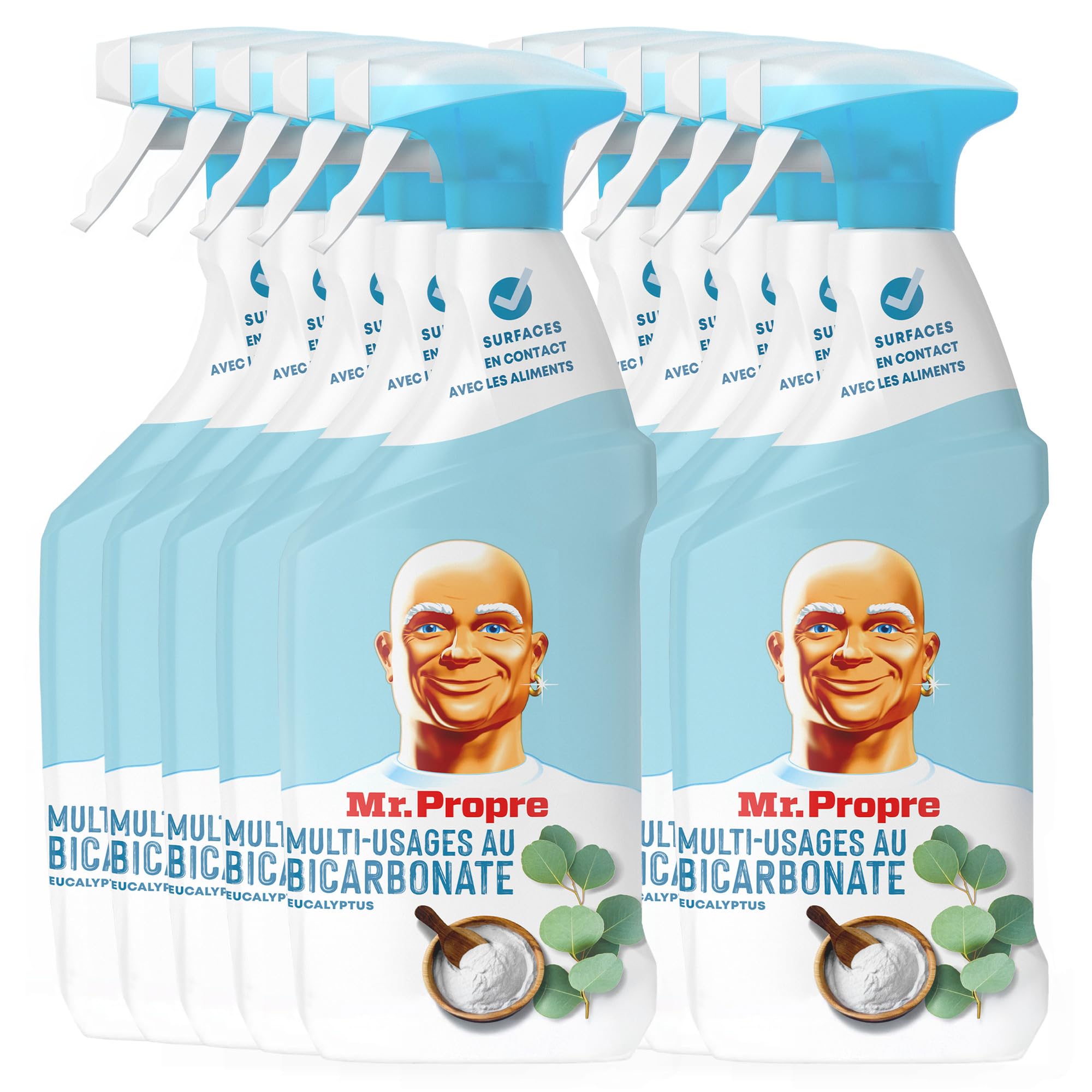 Mr. Propre Spray Nettoyant Multi-Usages Eucalyptus Bicarbonate 800ml x10 | Parfum Eucalyptus avec du Bicarbonate de Soude, Élimine Jusqu’à 99.99% De La Saleté Et La Graisse Brûlée, Sans Résidus