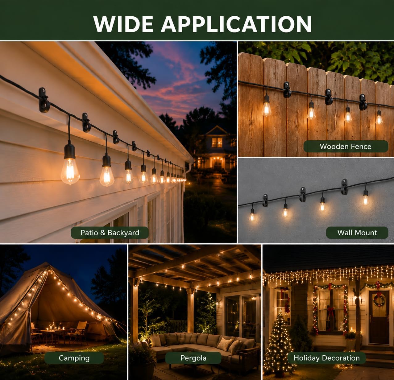 50 Pack Hooks for Outdoor String Lights, Christmas Light Cord Clips Weatherproof Rope Light Cable Clips for Outside Lighting Hanger Hooks Installed on Fence, Patio, Gutter, Gazebo