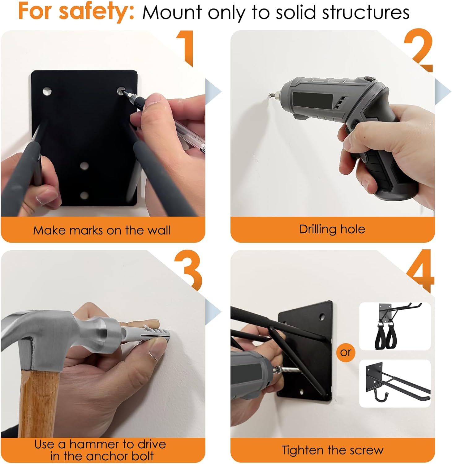 14" Garage Hooks Heavy Duty 8-Pack - Garage Storage System Hooks, Ladder Hooks for Garage Wall & Broom Holder Wall Mount | Non-Slip Tire Rack & Heavy Duty Wall Hooks for Hanging Ladders, Chairs.