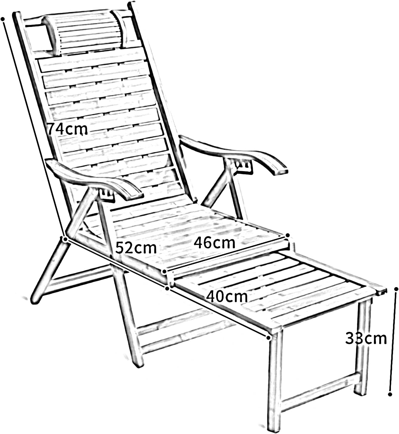 Retro Wooden Reclining Chair, Folding Garden Sun Lounger Adjustable in 5 Positions, Outdoor Lounge Chair Relaxer Recliner for Patio Lawn Beach, Loads 250 kg(Color:Chair+Cushion)