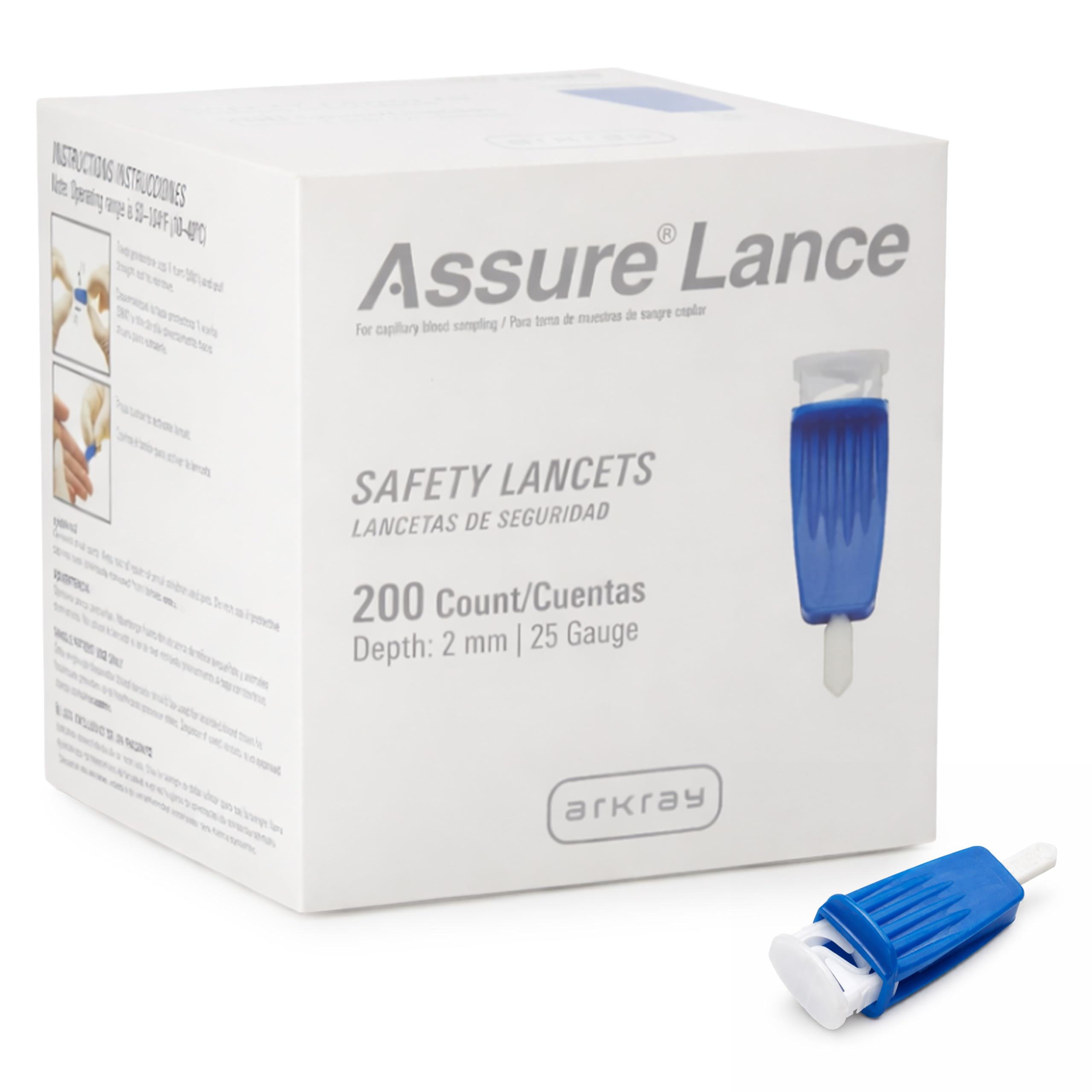 Assure Lance Micro Flow 25G Safety Lancets – Single Use Lancets for Blood Testing – 2mm Depth, Dark Blue, 200 Count per Box, Pack of 1