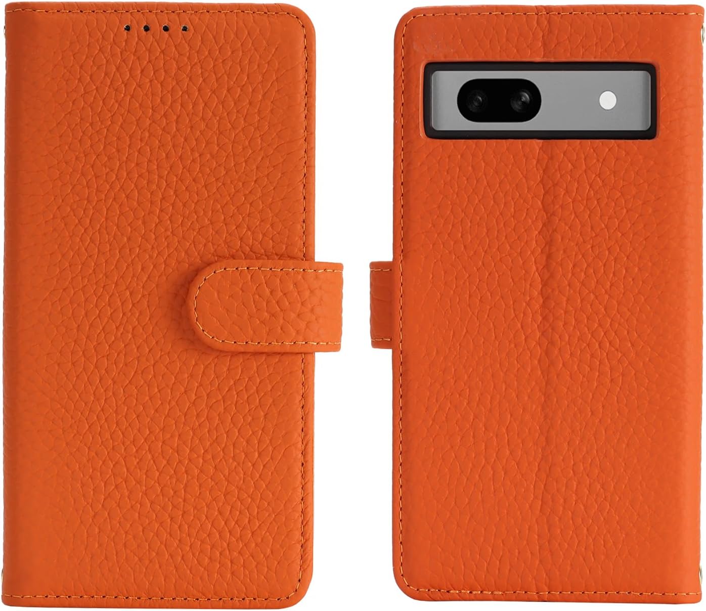 Zouzt Case for Google Pixel 7A Genuine Leather Wallet Case with 4 Card Slot, RFID Blocking Card Holder Magnetic Flip Folio Shockproof Phone Cover Women Men for Google Pixel 7A - Orange