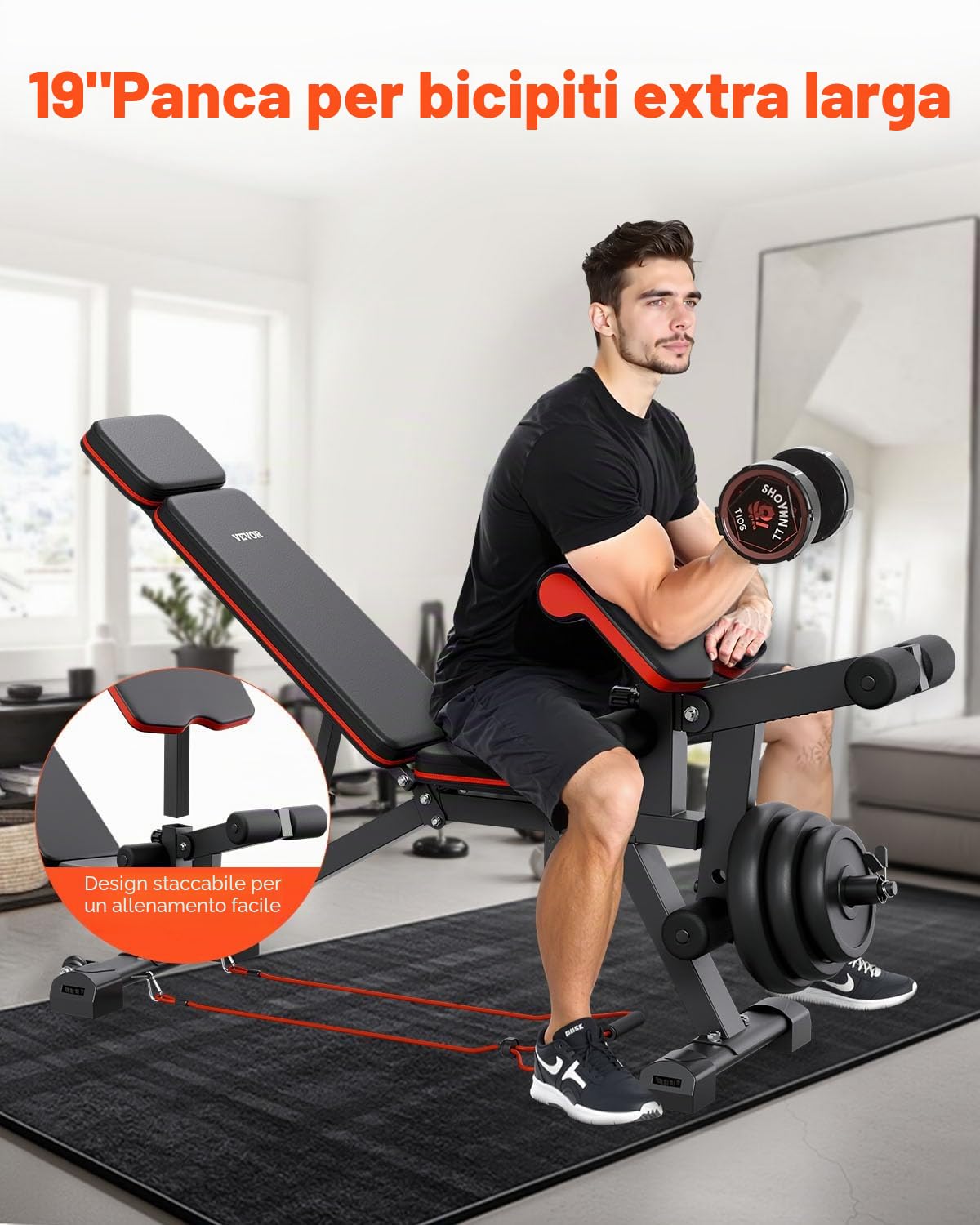 VEVOR Panca pesi Stabile e Resistente per Allenamento Completo del Corpo, Panca Regolabile per Esercizi, per Allenamento Forza con Estensione Gambe, Cuscinetto Antiscivolo Predicatore 363 kg