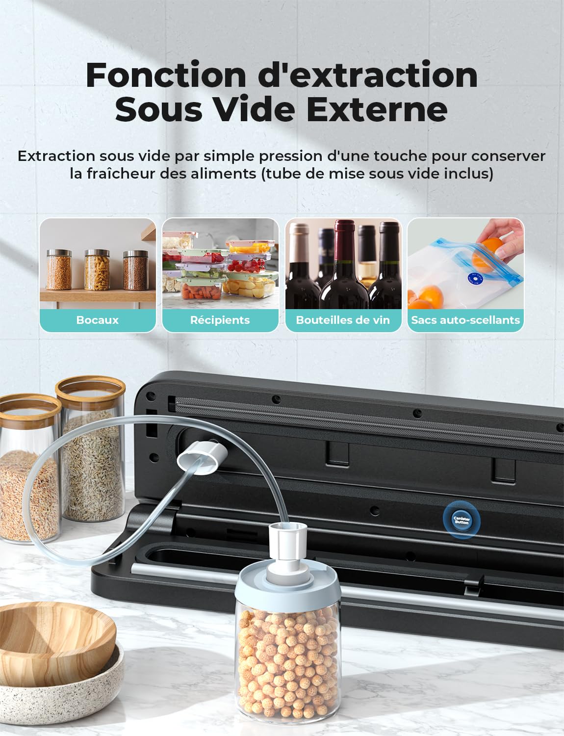 Machine Sous Vide Alimentaire 5 en 1, Appareil Sous Vide Alimentaire avec Mode Sec et Humide, 10 Sacs Sous Vide Inclus, Emballeur Sous Vide la Cuisine et la Conservation, Noir