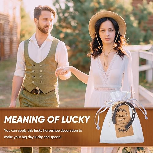 Miniatura 4 de Breling 50 piezas de herraduras de la suerte, regalos de boda, regalos de artesanía rústica con etiquetas de estraza de hierro fundido, recuerdos de