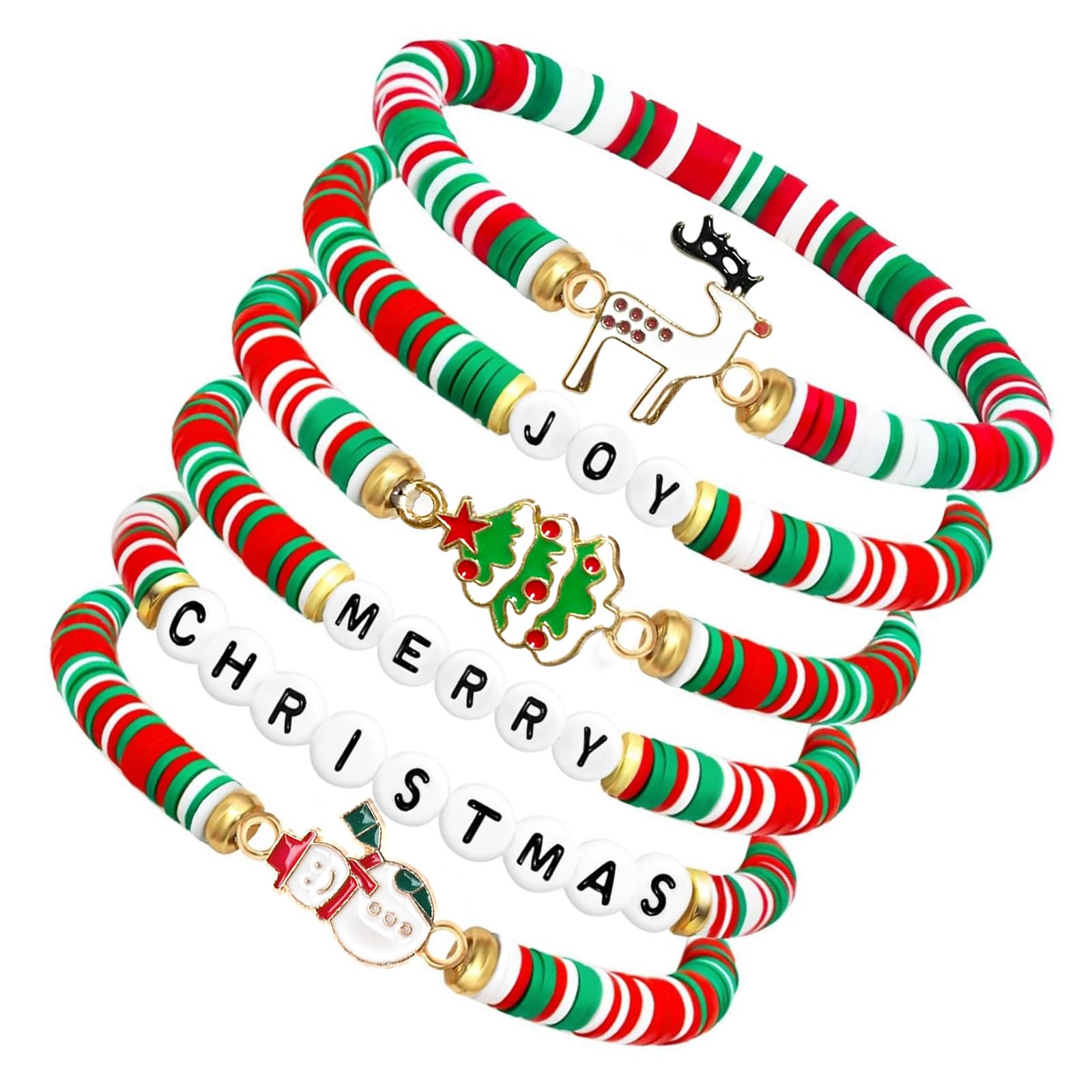 6-Pack Christmas Bracelets，Colorful Holiday Jewelry Gift Set