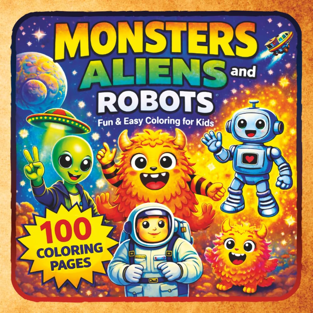 Monsters, Aliens and Robots Coloring Book: 100 Awesome Coloring Pages for Kids