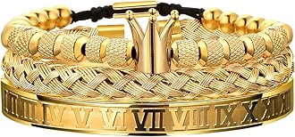 WFYOU3PCS Stainless Steel Bracelets for Men Gold Roman Numeral Bangle Bracelet Twisted Cable Bracelet Adjustable Cuff Bracelet Mens Luxury Jewelry Bracelets Gifts