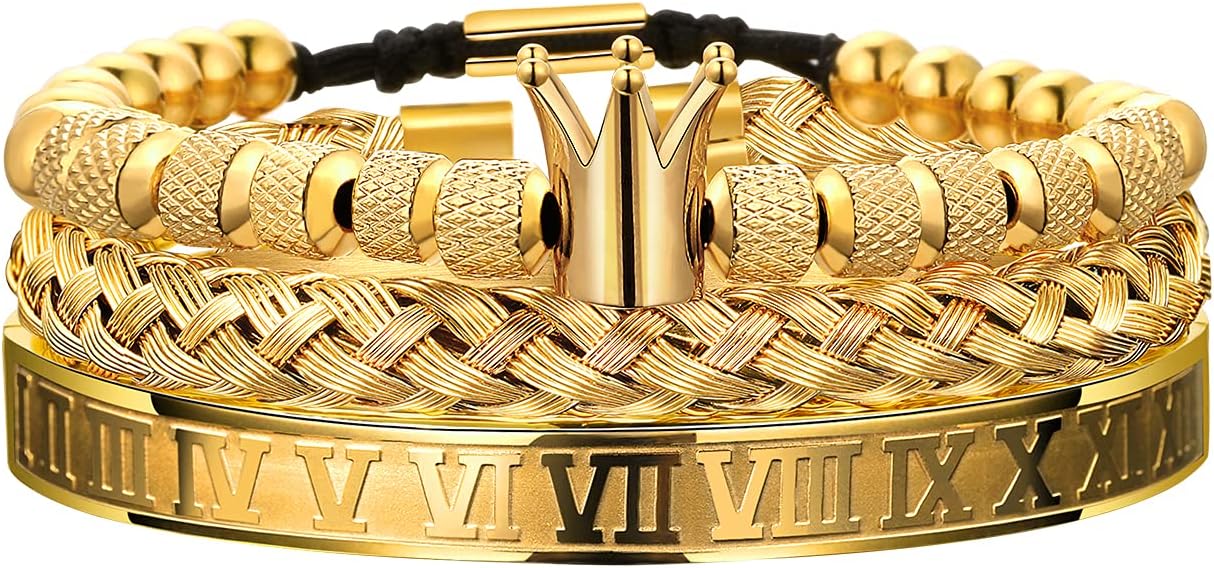 3PCS Stainless Steel Bracelets for Men Gold Roman Numeral Bangle Bracelet Twisted Cable Bracelet Adjustable Cuff Bracelet Mens Luxury Jewelry Bracelets Gifts