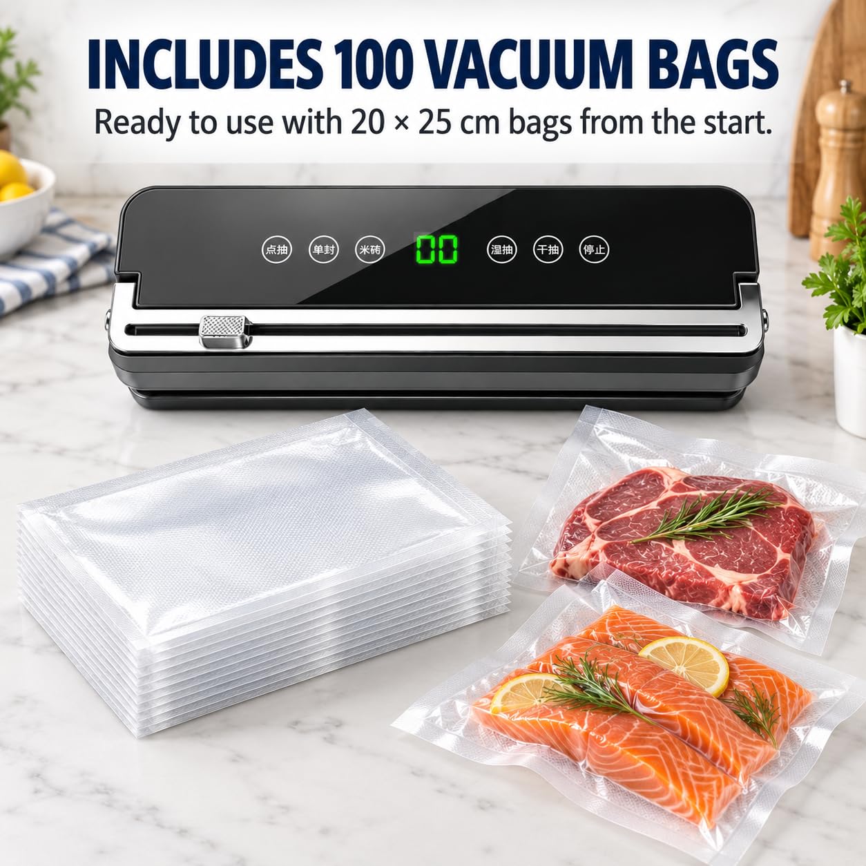 Máquina de envasado al vacío automática para alimentos con 100 bolsas