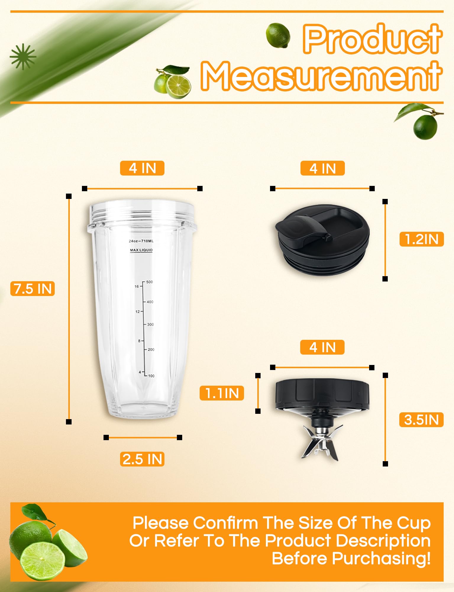 5-częściowe części zamienne do blendera Ninja - 2 kubki 680 ml z pokrywkami na wynos, ostrze 7-finowe, kompatybilne z Nutri Ninja Auto iQ Blenders BN401, BN751, BN801, BL450, BL480, BL640, BL642