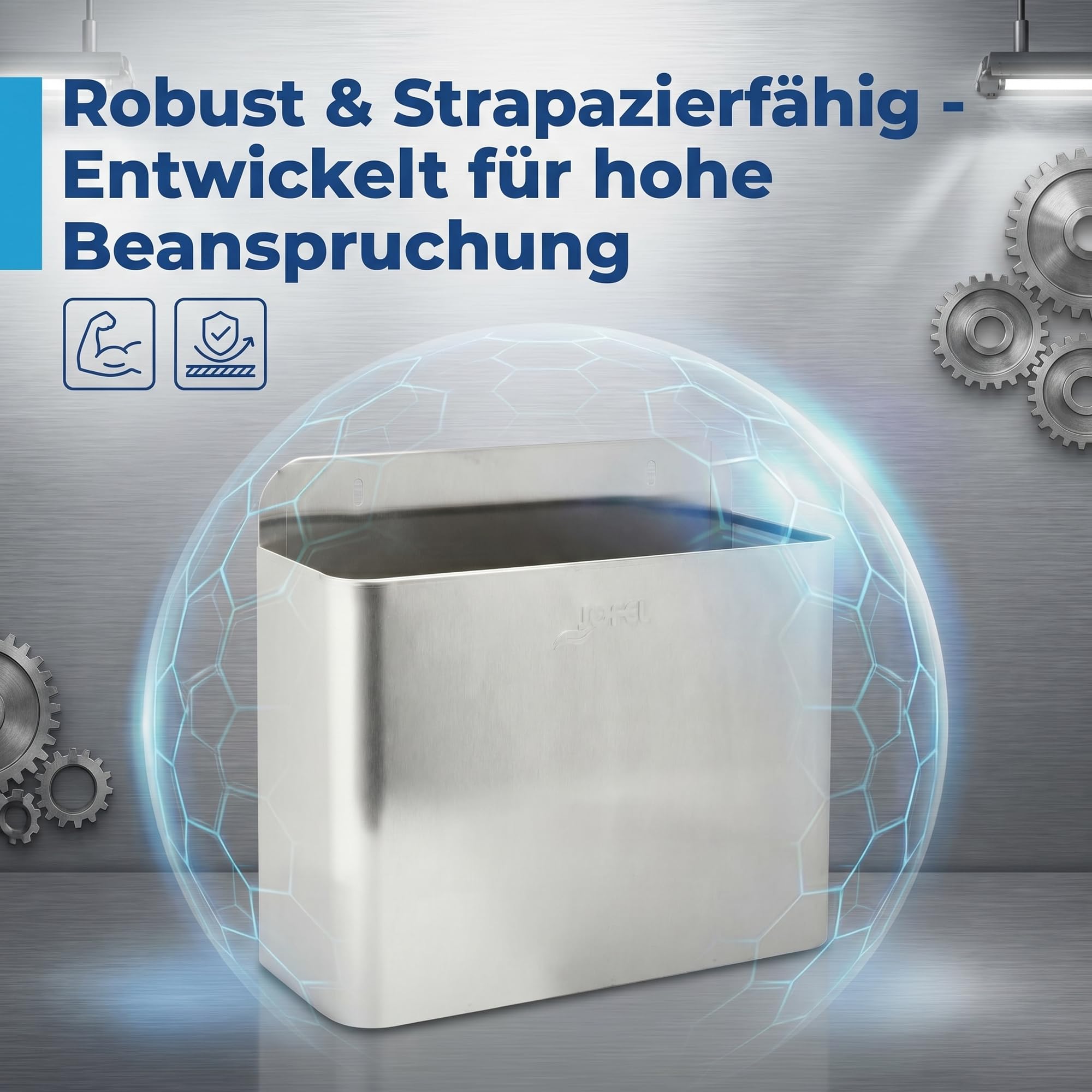 Jofel Wandabfallbehälter Edelstahl 10L - Kompakter Wandmülleimer für Gewerbe, Gastronomie & Krankenhäuser - Abnehmbarer Abfalleimer zur leichten Reinigung, Satiniert, 280x325x130 mm
