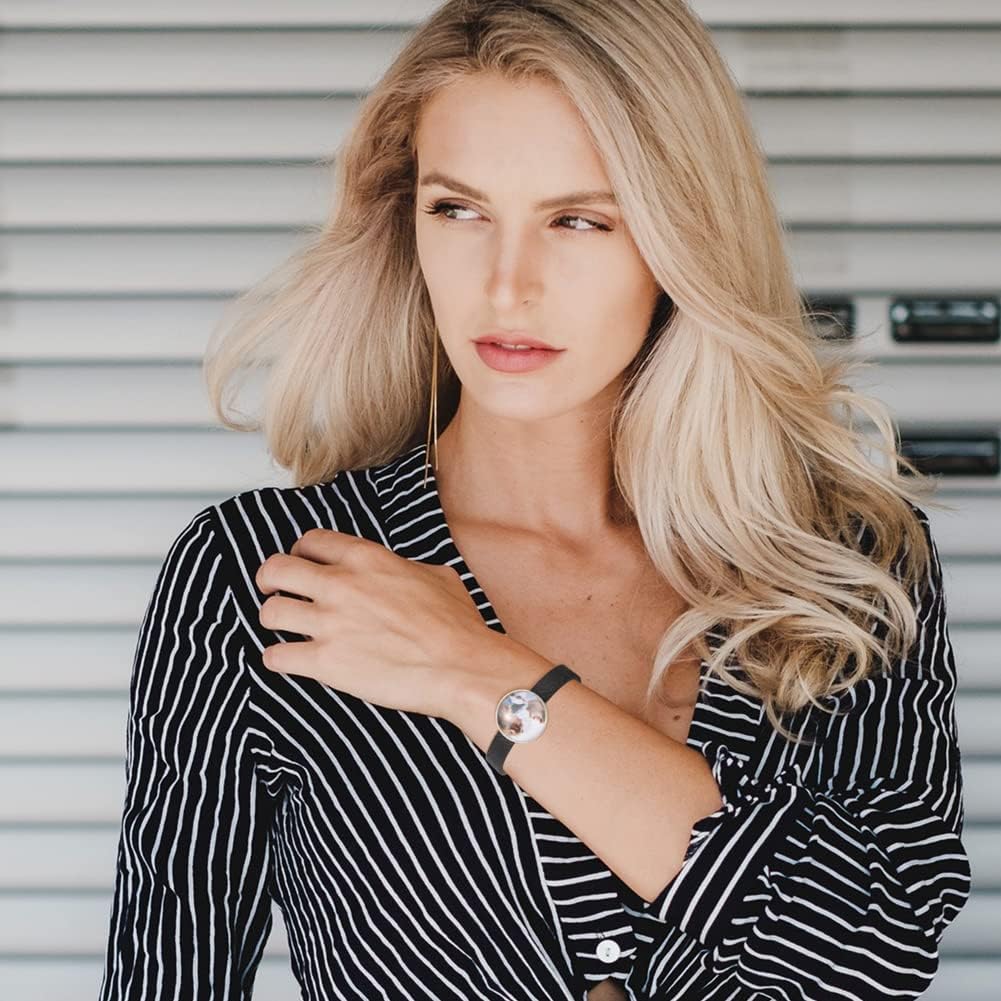 FASHEWELRY 14Pcs PU Leather Cord Bracelet Bezel Tray Blank Flat Round Cabochon Settings Bezel Tray Watch Bands Base Tray Bracelet Blanks with Glass Cabochons for Jewelry Making - Image 6