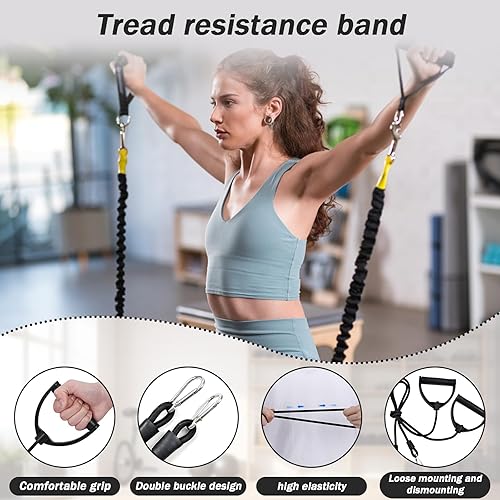 Miniatura 3 de 1 par de bandas de resistencia paso a paso con clips, banda de resistencia de pedal con asa, cuerda de tracción de fitness para entrenamiento de