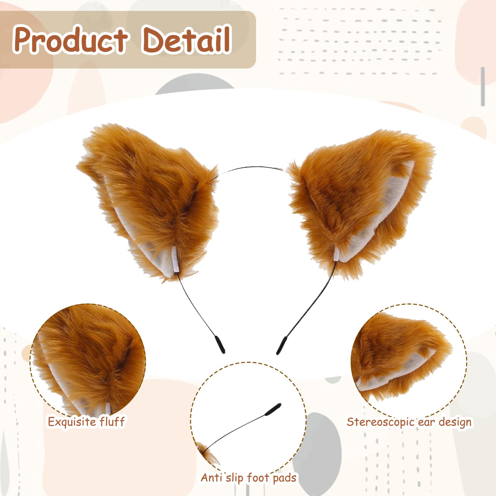 ZhongShuang 3 Pcs Fox Costume Accessory Set, Fox Ears Fox Tail Animal Fancy Costume Fox Tail Fox Tie Fox Costume For Kids Adults Fox Fancy Dress Up Halloween Party Cosplay Animal Costume - Image 3