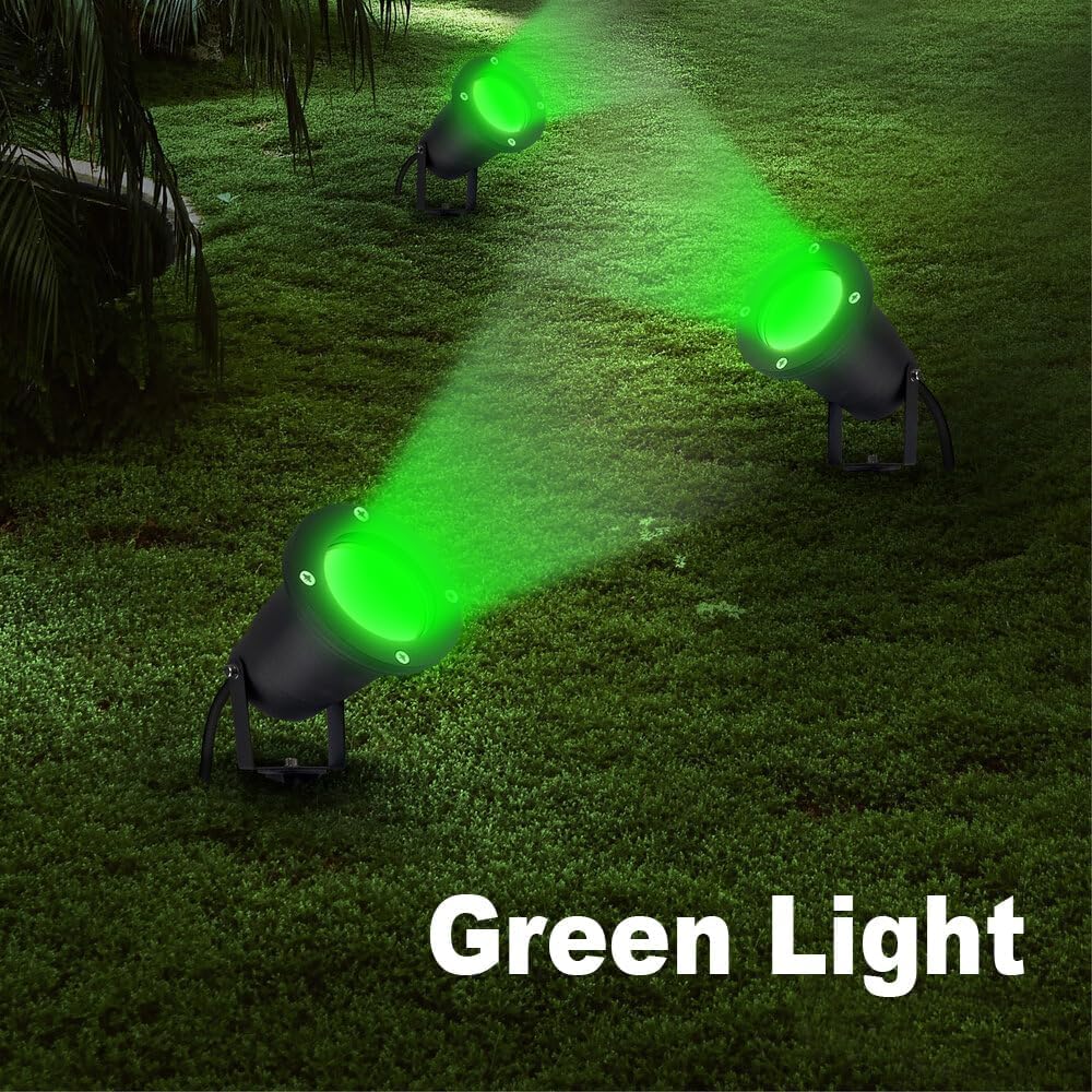 OMSEN Focos LED de Jardín con Estaca Luz Verde, Bombillas GU10 Reemplazables, Cuerpo de Aluminio IP67, Focos Exterior Jardin Verde para Paisaje, Árboles, Plantas, Césped, Kit de 4