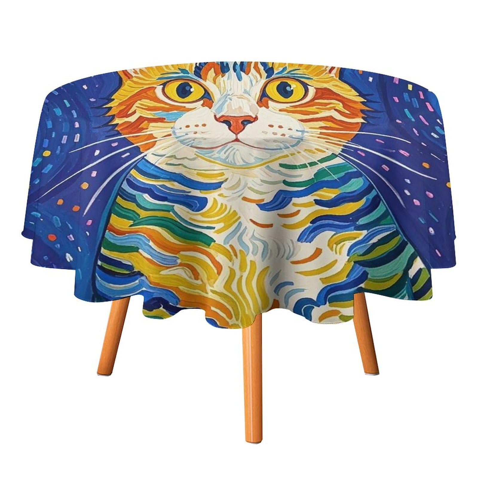 SMAZDFXX Cat Looking at Stars Tablecloth for Restaurant, Round Polyester Table Cover 50x50in for Party
