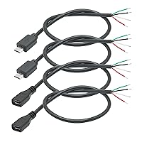 Vista 9 de Cable corto micro USB hembra de 4 pines de 11 pulgadas, 24AWG USB 5V/2A 4 pines Pigtail Cable de alimentación y datos de extremo abierto