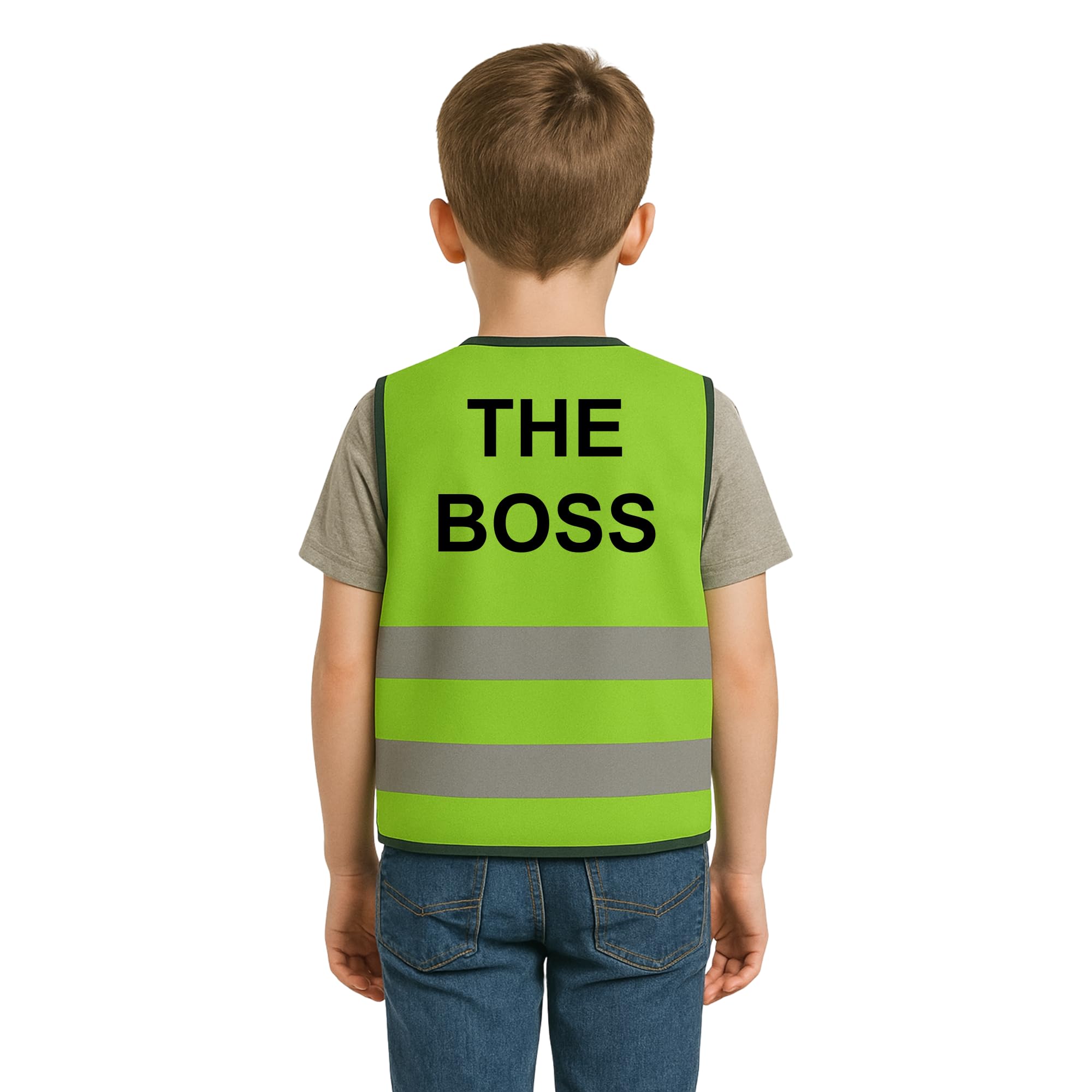 Step Ahead Kids Hi-Vis Safety Infant Vest – High Visibility Reflective Waistcoat for Children Boys & Girls Safety Vest with Back Side Custom Print (THE BOSS, GREEN, 1-2 Year)