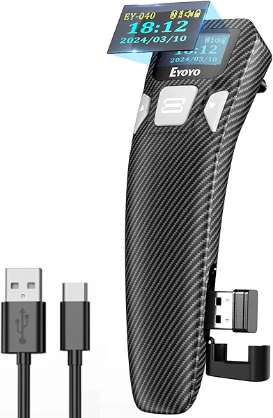Eyoyo Mini Bluetooth Barcode Scanner: Portable 1D&2D QR Code Scanner with Digital Display for Library Book, Retail Store, Warehouse - Wireless & USB Wired Bar Code Reader for Android Phone PC Laptop