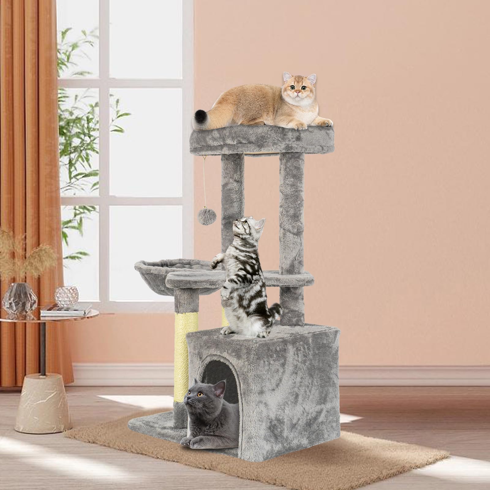 Amazon | キャットタワー 猫タワー 据え置き 爪とぎ 階段 広いベッド