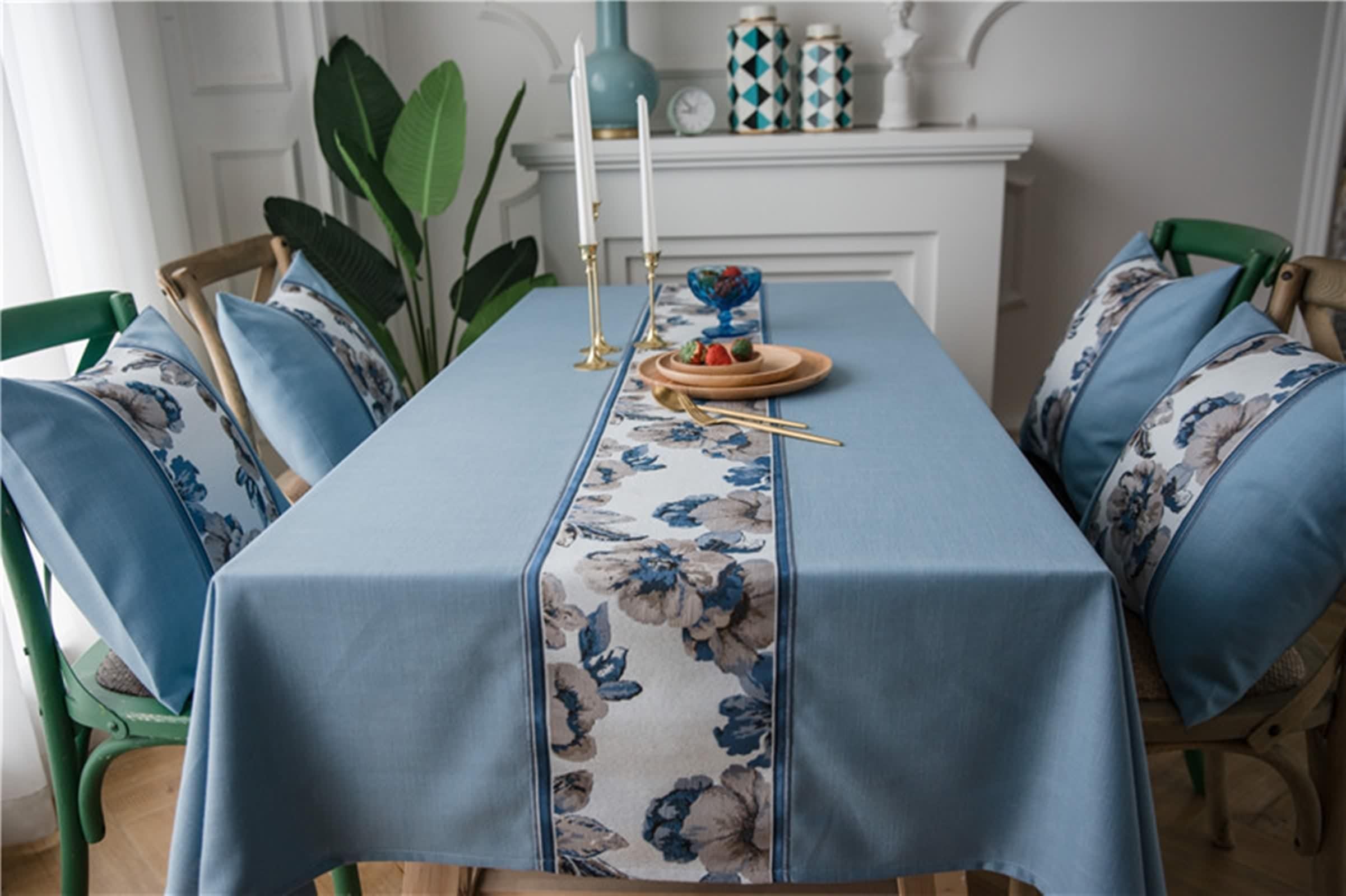 Tovaglia Blu per Feste, Copri Tavolino Soggiorno Poliestere Fiore Decorativa 100X135CM per Compleanno Festa Matrimonio